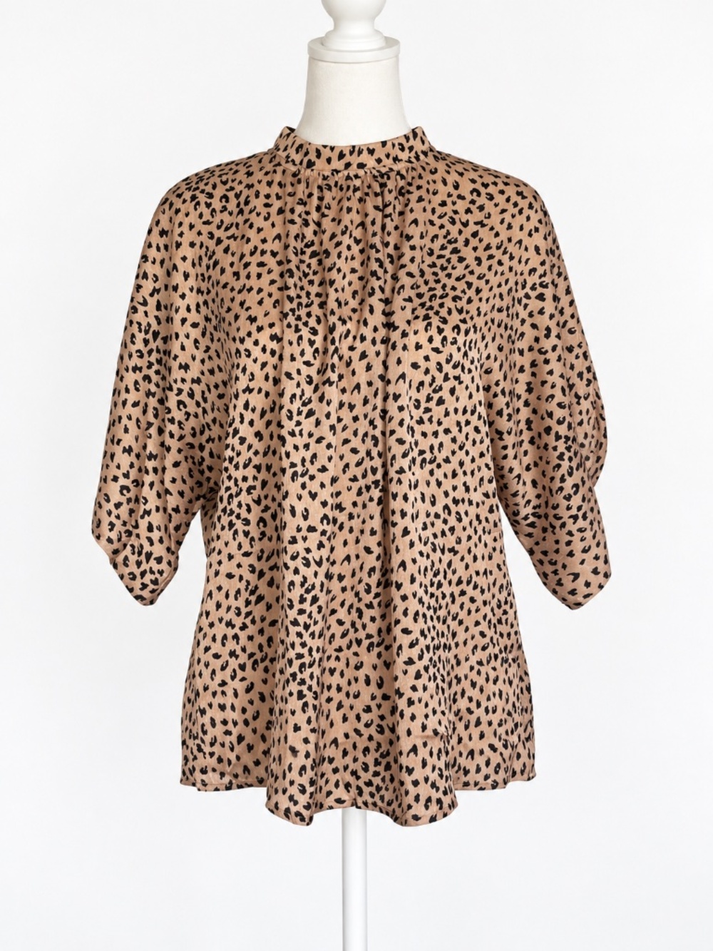 CUPSHE Leopard Print High Neck Flowy Blouse Tan Black Animal Print